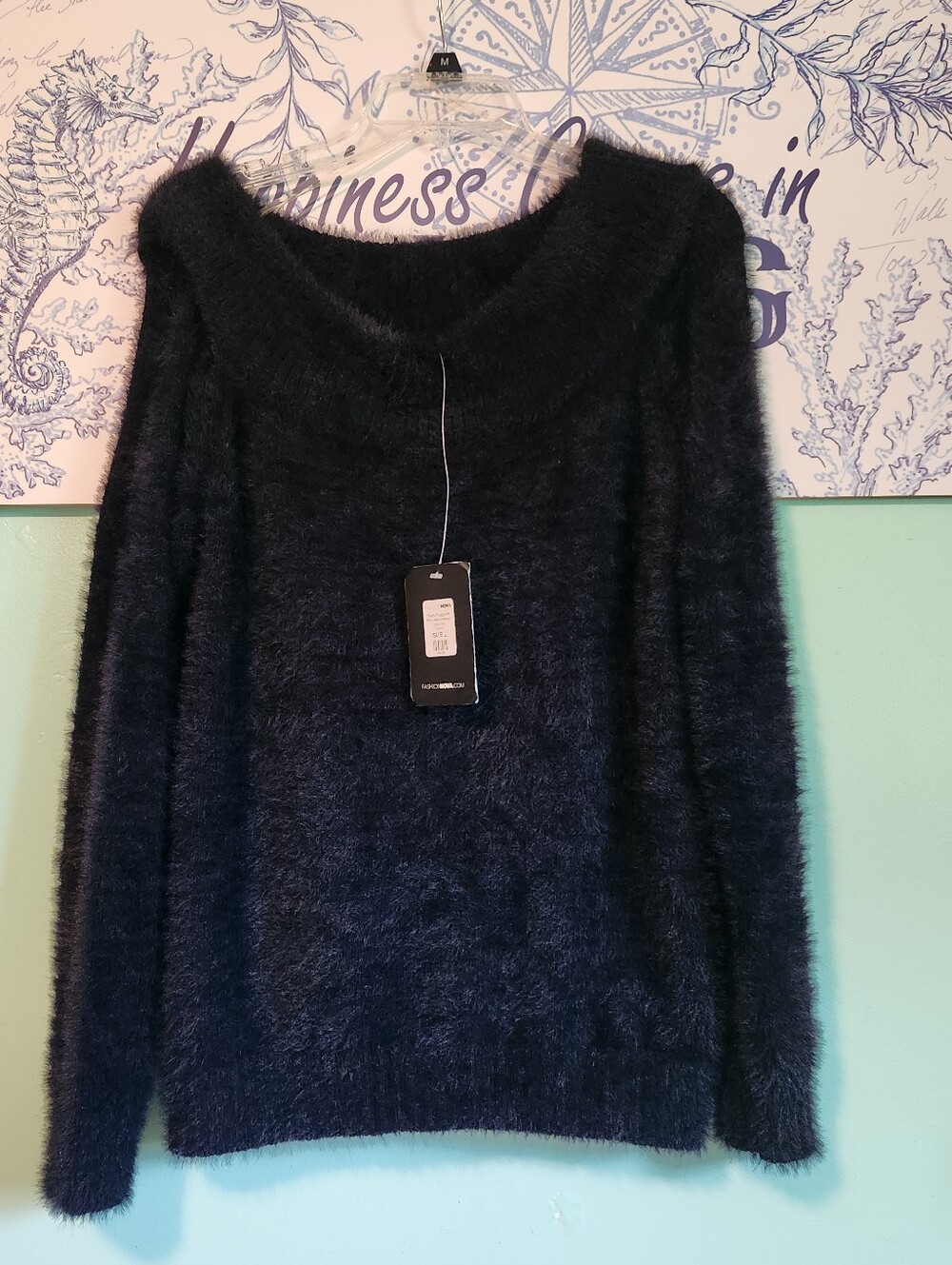 Taylor Black Fuzzy Of The Shoulder Sweater